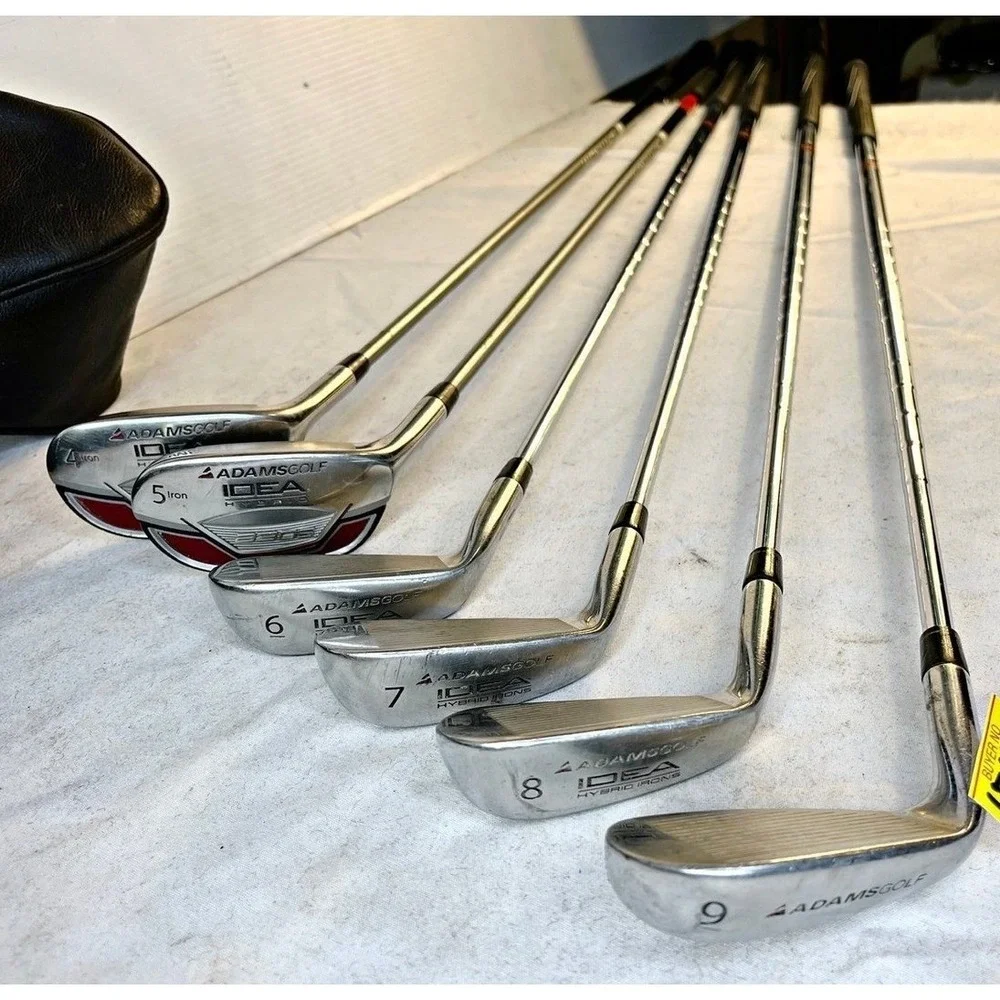 Adams Golf Idea Hybrid Iron Set Mens RH 4-9 Iron‎ Stiff Flex + Caddy Travel Bag